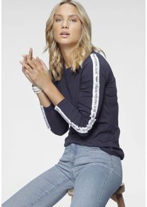 Langarmshirt Arizona, Damen, Gr. 40/42, blau, Jersey, Obermaterial: 100% Baumwolle, unifarben mit Farbeins&auml;tzen, figurbetont h&uuml;ftlang, Shirts Langarmshirt, lang&auml;rmelig, figurbetont, unifarben mit Farbeins&auml;tzen, Topseller