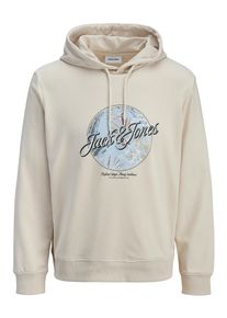 Jack & Jones Kapuzensweatshirt JACK & JONES "JJHONOLULU SHAPE SWEAT HOOD", Herren, Gr. XS, moonbeam, angeraute Sweatware, Obermaterial: 60% Baumwolle, 40% Polyester, bedruckt, regular fit normal, Rundhals, Rippb&uuml;ndchen, Sweatshirts Kapuzensweatshirt, Baumwollmischung, regular fit