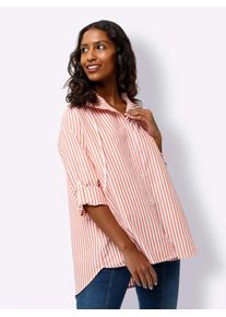 Langarmbluse Heine, Damen, Gr. 50, orange (orange, ecru, gestreift), 50% Baumwolle, 50% Polyester, gemustert, mehrfarbig, Blusen Langarmbluse