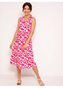 Sommerkleid "Sommerkleid", Damen, Gr. 44/46, Normalgr&ouml;&szlig;en, pink (champagner, pink, bedruckt), 100% Baumwolle, gemustert, mehrfarbig, lang, V-Ausschnitt, Kleider Sommerkleid