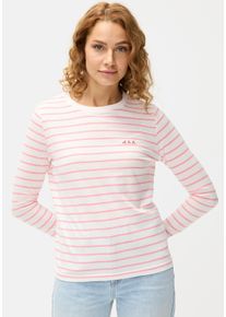 Langarmshirt Lascana, Damen, Gr. 40/42, rosa (wei&szlig;, ros&eacute;), Web, Obermaterial: 50% Baumwolle, 50% Polyester, gestreift, figurumspielend h&uuml;ftlang, Rundhals, Shirts Langarmshirt