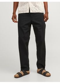 Jack & Jones Stoffhose JACK & JONES "JPSTKANE SUMMER JOGGER SN", Herren, Gr. S, N-Gr, schwarz, Web, Obermaterial: 74% Baumwolle, 26% Leinen, unifarben, relaxed fit kn&ouml;chellang, Hosen Stoffhose, mit B&uuml;ndchen