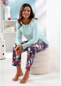 Schlafanzug Comtessa, Damen, Gr. 44/46, blau (zartmint, marine, bedruckt), 100% Baumwolle, Homewear-Sets Schlafanzug