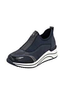 Slip-On Sneaker Remonte "Elisabeth Hurley-Collection", Damen, Gr. 44, blau (nachtblau), Lacklederimitat, Lederimitat, Textil, Schuhe Slip-On Sneaker, Keilsneaker, Slipper, Schlupfschuh, Freizeitschuh, vegan