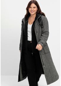 Trenchcoat sheego, Damen, Gr. 58, schwarz-wei&szlig; (schwarz, wei&szlig;), 70% Polyester, 30% Wolle, gemustert, M&auml;ntel Trenchcoat