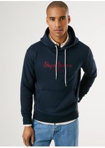 Hoodie Pepe Jeans "MACBETH PLAIN", Herren, Gr. M, blau (dulwich blau), Sweatware, Obermaterial: 70% Baumwolle, 30% Polyester, bedruckt, regular fit, Rippb&uuml;ndchen, Sweatshirts Hoodie, Regular Fit
