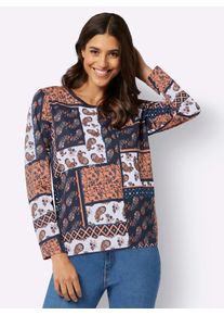 Langarmshirt Classic Basics "Langarm-Shirt", Damen, Gr. 44, bunt (papaya, marine, bedruckt), 100% Baumwolle, bedruckt, gemustert, mehrfarbig, Rundhals, Shirts Langarmshirt