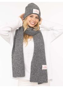 Strickm&uuml;tze Zwillingsherz "Zwillingsherz Patch", Damen, anthrazit, Strick, Materialmix, unifarben, M&uuml;tzen Strickm&uuml;tze, gerippt, mit Wolle und Umschlag, mit Patch