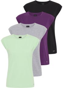 T-Shirt Laura Scott, Damen, Gr. 44, bunt (lila, mintgr&uuml;n, grau meliert, schwarz), Single Jersey, Obermaterial: 50% Baumwolle, 50% Modal. Obermaterial Melange: 90% Baumwolle, 10% Viskose, clean, unifarben, Basic, figurumspielend h&uuml;ftlang, Rundhals, angeschnitten Umschlagsaum, Shirts T-Shirt, in modernen Farben