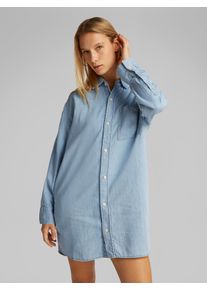 Jeanskleid Calvin Klein Jeans "TENCEL LOOSE SHIRT DENIM DRESS", Damen, Gr. S (36), N-Gr, blau (denim medium), Jersey, Obermaterial: 50% Baumwolle, 40% Lyocell, 10% Modal, unifarben, l&auml;ssig geschnitten ca. Mitte Oberschenkel, &Auml;rmel mit &Auml;rmelschlitz 1-Knopf-Manschette, Kleider Jeanskleid, mit Logostickerei