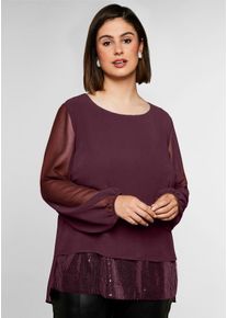 Longbluse sheego, Damen, Gr. 44, burgund, 100% Polyester, Besatz:100% Polyester, unifarben, Rundhals, Blusen Longbluse