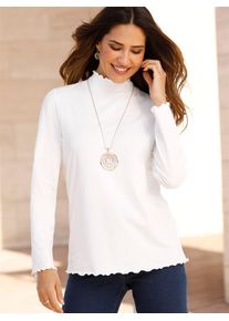 Langarmshirt Classic Basics "Stehkragen-Shirt", Damen, Gr. 42, beige (ecru), 100% Baumwolle, unifarben, Shirts Langarmshirt