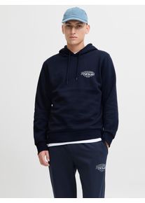 Jack & Jones Kapuzensweatshirt JACK & JONES "JJMAKOTO SWEAT HOOD", Herren, Gr. XS, sky captain print:small print, angeraute Sweatware, Obermaterial: 80% Baumwolle, 20% Polyester, bedruckt, regular fit normal, Rundhals, Rippb&uuml;ndchen, Sweatshirts Kapuzensweatshirt