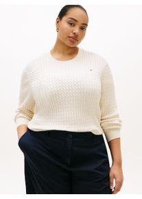 Rundhalspullover Tommy Hilfiger Curve "CRV CO CABLE FINE GG CNK SWEATER", Damen, Gr. 52, heather ivory petal, Strick, Obermaterial: 100% Baumwolle, Zopfmuster, regular fit normal, Rundhals, Rippb&uuml;ndchen, Pullover Rundhalspullover, in gro&szlig;en Gr&ouml;&szlig;en, mit Zopfmuster