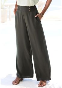 Palazzohose Lascana, Damen, Gr. 46, N-Gr, gr&uuml;n (khaki), Web, Obermaterial: 100% Viskose, unifarben, figurumspielend bodenlang, Hosen Palazzohose, mit Taschen, Sommerhose, Wide-Leg, Topseller