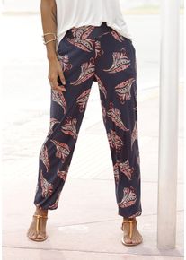 Strandhose Lascana, Damen, Gr. 46, N-Gr, bunt (marine, ros&eacute;, bedruckt), Jersey, Obermaterial: 100% Viskose, bedruckt, figurumspielend lang, Hosen Strandhose, mit Blumendruck und Taschen, Jerseyhose, Sommerhose