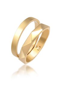 Ring-Set Elli "Ring Bandring Basic Hexagon Element (2 tlg) 925 Silber" Gr. 56, gold, Fingerringe, Damen, 56, ohne Stein, Silber 925 (Sterlingsilber), Ring-Set