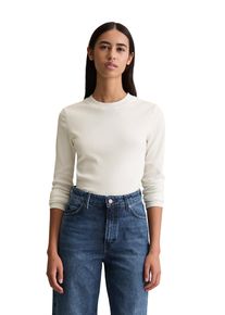 Marc O'Polo Langarmshirt MARC O'POLO DENIM, Damen, Gr. M, silky wei&szlig;, Rippware, Obermaterial: 96% Baumwolle, 4% Elasthan, unifarben, slim fit normal, Rundhals, abgesteppte Kante, Shirts Langarmshirt, Rundhalsausschnitt, slim fit, Bio-Baumwolle, Topseller