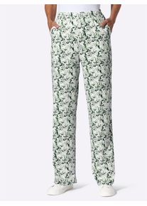 Schlupfhose, Damen, Gr. 46, Normalgr&ouml;&szlig;en, ecru, moos, bedruckt, 100% Baumwolle, gebl&uuml;mt, gemustert, mehrfarbig, Hosen Schlupfhose