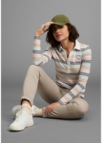 Poloshirt Kangaroos, Damen, Gr. 40/42, ecru gestreift, Interlock, Obermaterial: 100% Baumwolle, gestreift, l&auml;ssig geschnitten h&uuml;ftlang, abgesteppte Kante, Shirts Poloshirt, in Pastellt&ouml;nen mit langer Knopfleiste, Topseller