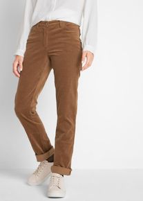 Cordhose bonprix "Stretch-Cordhose, Straight", Damen, Gr. 46, N-Gr, braun (cognac braun), Cord, Obermaterial: 98% Baumwolle, 2% Elasthan, unifarben, slim fit lang, Hosen Cordhose, aus Stretch-Material, Slim Fit, mit Eingrifftaschen