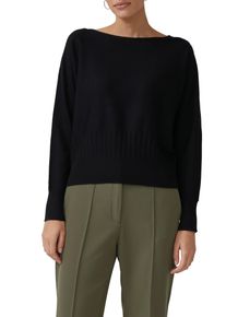 Strickpullover s.Oliver BLACK LABEL, Damen, Gr. 44, schwarz, Strick, Obermaterial: 71% Viskose, 29% Polyester, unifarben, regular fit taillenbedeckt, U-Boot-Ausschnitt, Rippb&uuml;ndchen, Pullover Strickpullover, mit Fledermaus&auml;rmeln