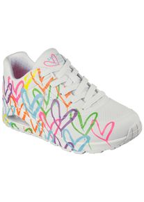 Sneaker Skechers "UNO - HIGHLIGHT LOVE", Damen, Gr. 37, bunt (wei&szlig;, multi), Lederimitat, Textil, kontrastfarbene Details, Schuhe Sneaker, Freizeitschuh, Halbschuh, Schn&uuml;rschuh mit Herzchen-Print, Topseller