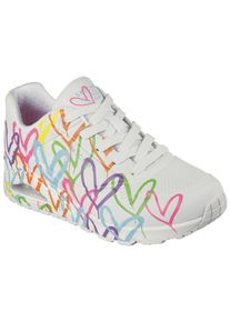 Sneaker Skechers "UNO - HIGHLIGHT LOVE", Damen, Gr. 36, bunt (wei&szlig;, multi), Lederimitat, Textil, kontrastfarbene Details, Schuhe Sneaker, Freizeitschuh, Halbschuh, Schn&uuml;rschuh mit Herzchen-Print, Topseller