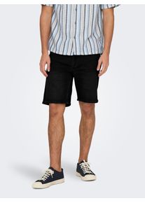 Only & Sons Shorts ONLY & SONS "ONSWEFT PIM DNM SHORTS VD CE BOX", Herren, Gr. XS, N-Gr, schwarz (washed schwarz), Web, Obermaterial: 79% Baumwolle, 20% Polyester, 1% Elasthan, unifarben, regular fit ca. Mitte Oberschenkel, Hosen Shorts