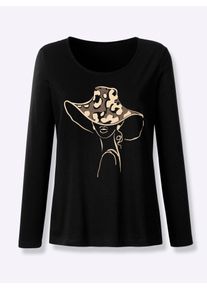 Langarmshirt Classic Basics "Langarm-Shirt", Damen, Gr. 52, schwarz, 100% Baumwolle, bedruckt, gemustert, mehrfarbig, Rundhals, Shirts Langarmshirt