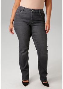 Straight-Jeans ANISTON PLUS, Damen, Gr. 46, N-Gr, grau (grau used), Denim/Jeans, Obermaterial: 81% Baumwolle, 17% Polyester, 2% Elasthan, leichte Abriebeffekte, unifarben, figurumspielend lang, Jeans Straight-Jeans, mit leichtem Used-Effekt
