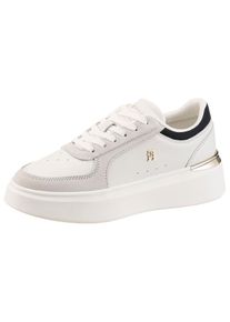 Plateausneaker Tommy Hilfiger "TH SATIN PLATFORM SNEAKER", Damen, Gr. 40, ecru, dunkelblau, Nappaleder, kontrastfarbene Details, Schuhe Plateausneaker, Freizeitschuh, Schn&uuml;rschuh, Halbschuh mit seitlichem TH-Schmucklogo