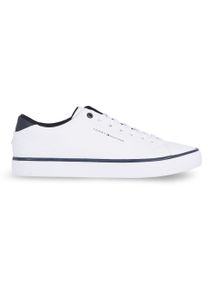 Sneaker Tommy Hilfiger "TH HI VULC CORE LOW LEATHER ESS", Herren, Gr. 41, bunt (wei&szlig;, dunkelblau), Leder, Lederimitat, Schuhe Sneaker, Freizeitschuh, Halbschuh, Schn&uuml;rschuh mit Ziern&auml;hten an der Ferse