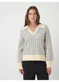 Strickpullover Y.A.S "YASLIVIA LS V-NECK KNIT PULLOVER NOOS", Damen, Gr. L, blau (birch pattern:dazzling blau), Strick, Obermaterial: 63% Polyacryl, 33% Nylon, 4% metallisierte Fasern, gemustert, regular fit normal, V-Ausschnitt, Rippb&uuml;ndchen, Pullover Strickpullover