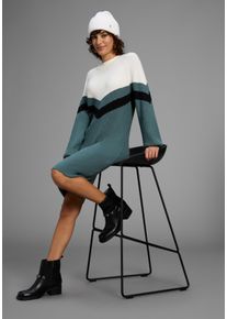 Strickkleid Laura Scott, Damen, Gr. 38, N-Gr, petrol, wei&szlig;, Strick, Obermaterial: 50% Viskose, 28% Polyester, 22% Polyamid, mehrfarbig, figurbetont mini, Rundhals, Raglan&auml;rmel B&uuml;ndchen, Kleider Strickkleid, mit Streifenmuster aus weicher Viskosequalit&auml;t