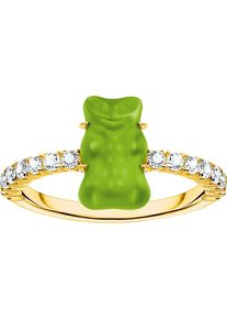 Fingerring Thomas Sabo "Thomas Sabo x HARIBO Schmuck: Ring mit Goldb&auml;r" Gr. 60, bunt (gelbgoldfarben, gr&uuml;n, kristallwei&szlig;), Fingerringe, Damen, 60, Silber 925 (recycelt), 7mm, Fingerring, mit Kristallglas, Zirkonia (synth.)