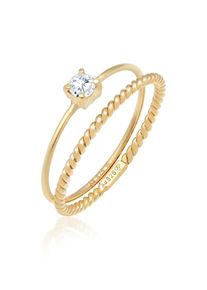 Ring-Set Elli "Ring Zirkonia Gedreht Twisted Set (2 tlg) 925 Silber" Gr. 56, gold, Fingerringe, Damen, 56,mit Stein, Silber 925 (Sterlingsilber), 3mm, Ring-Set
