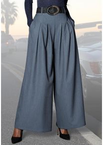 Hosenrock Lascana, Damen, Gr. 46, graublau, Web, Obermaterial: 80% Polyester, 18% Viskose, 2% Elasthan. Taschenbeutel: 100% Polyester, unifarben, figurumspielend bodenlang, R&ouml;cke Hosenrock, mit G&uuml;rtelschlaufen, Anzughose, chic, Topseller