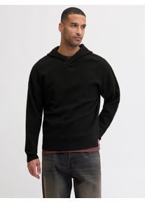 Jack & Jones Kapuzenpullover JACK & JONES "JJESOHO OLLIE KNIT HOOD LN", Herren, Gr. XS, schwarz, Strick, Obermaterial: 51% Polyester, 41% Polyacryl, 5% Wolle, 3% Elasthan, unifarben, relaxed fit h&uuml;ftlang, ohne Ausschnitt, Rippb&uuml;ndchen, Pullover Kapuzenpullover