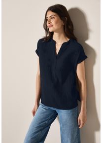 Kurzarmbluse Cecil, Damen, Gr. XS (36), blau (universal blau), Web, Obermaterial: 70% Viskose, 30% Polyamid, unifarben, gerade h&uuml;ftbedeckend, V-Ausschnitt, Aufschlag, Blusen Kurzarmbluse, mit geschlitztem Ausschnitt und Streifenstruktur