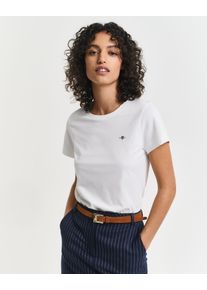 T-Shirt Gant "REG SHIELD KA T-SHIRT", Damen, Gr. XL, wei&szlig;, Jersey, Obermaterial: 100% Baumwolle, unifarben, normal h&uuml;ftlang, Rundhals, abgesteppt, Shirts T-Shirt, mit einer kleinen aufgestickten Wappen-Grafik auf der Brust