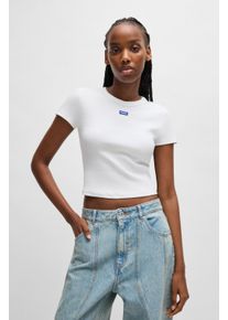 T-Shirt HUGO BLUE "Baby Tee", Damen, Gr. S, wei&szlig;, Single Jersey, Obermaterial: 96% Baumwolle, 4% Elasthan, unifarben, slim fit bauchfrei, Rundhals, Shirts T-Shirt, in verk&uuml;rzter L&auml;nge