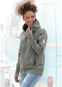 Sweatjacke ELBSAND "Alvis", Damen, Gr. XXL (44), gr&uuml;n, angeraute Sweatware, Obermaterial: 95% Baumwolle, 5% Elasthan, unifarben, figurumspielend h&uuml;ftlang, Sweatjacken Sweatjacke, mit Logodruck am Kragen, bequeme Freizeitjacke, Topseller