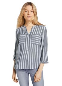 Schlupfbluse Tom Tailor, Damen, Gr. 34, blau (sanftes wei&szlig; navy gestreift), Web, Obermaterial: 100% Viskose, figurumspielend h&uuml;ftbedeckend, Serafino, 1-Knopf-Manschette, Blusen Schlupfbluse, mit verdeckter Knopfleiste