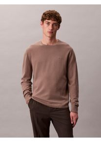 Strickpullover Calvin Klein "LS 100% MERINO CREW 14GG", Herren, Gr. XXL, taupe tone, Strick, Obermaterial: 100% Wolle, unifarben, regular fit normal, Rundhals, eingesetzt gerader Abschluss, Pullover Strickpullover, Mit Rundhalsausschnitt, regular fit