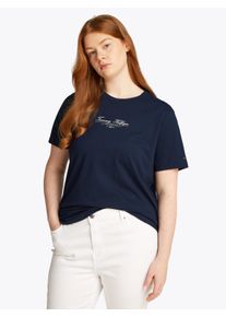 Rundhalsshirt Tommy Hilfiger Curve "CRV REG SCRIPT C-NK TEE SS", Damen, Gr. 46, blau (schwarz night navy), Single Jersey, Obermaterial: 100% Baumwolle, unifarben, tailored fit, Rundhals, abgerundeter Saum, Shirts Rundhalsshirt, in Gro&szlig;en Gr&ouml;&szlig;en, Logoschriftzug