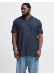 Jack & Jones PlusSize Poloshirt "JJEAUSTIN ZIP POLO SS NOOS PLS", Herren, Gr. 6XL, blau (navy blazer detail:classic), Jersey, Obermaterial: 58% Polyester, 40% Baumwolle, 2% Elasthan, JACK & JONES PLUSSIZE, unifarben, regular fit, Shirts Poloshirt