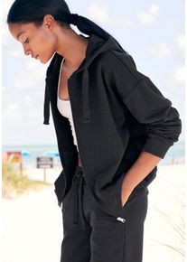 Sweatjacke Lascana, Damen, Gr. 36/38, schwarz, Sweatware, Obermaterial: 100% Baumwolle, Strukturmuster, unifarben, Basic, Basic h&uuml;ftbedeckend, breiter Bund, Sweatjacken Sweatjacke, aus organischer Baumwolle, Loungewear