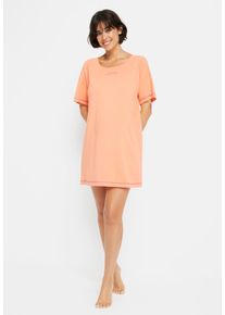 Nachthemd LSCN BY LASCANA, Damen, Gr. 36/38, N-Gr, rot (koralle), Single Jersey, Obermaterial: 50% Baumwolle, 50% Viskose, bedruckt, unifarben, l&auml;ssig geschnitten mini, Rundhals, abgesteppt, Kleider Nachthemd, in l&auml;ssiger Weite