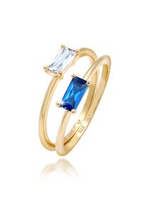 Ring-Set Elli Premium "Ring Set Zirkonia Synthetischer Saphir 925 vergoldet" Gr. 54, gold, Fingerringe, Damen, 54,mit Stein, Silber 925 (Sterlingsilber), 6mm, Ring-Set